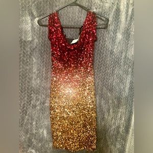Gold and Maroon Sequin Dress